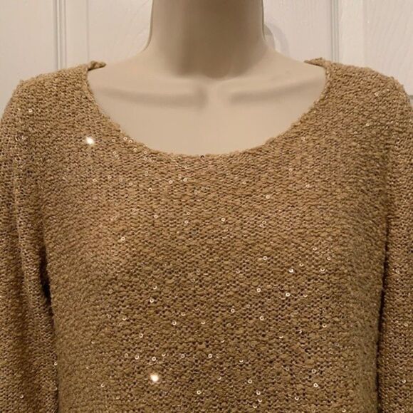 Alfani Gold Sequin Lightweight Pullover Sweater - Picture 2 of 7